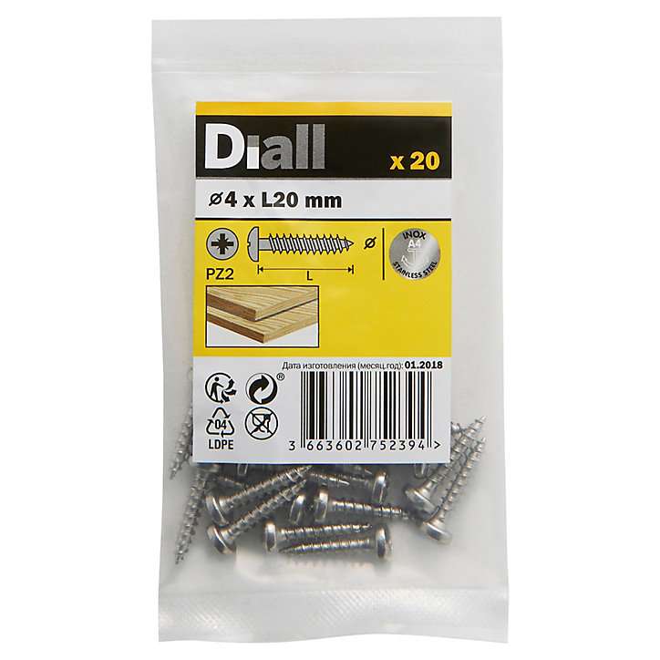 Vis à bois à tête cylindrique en acier inoxydable A4 pozidriv 4X20 mm - 20 pièces