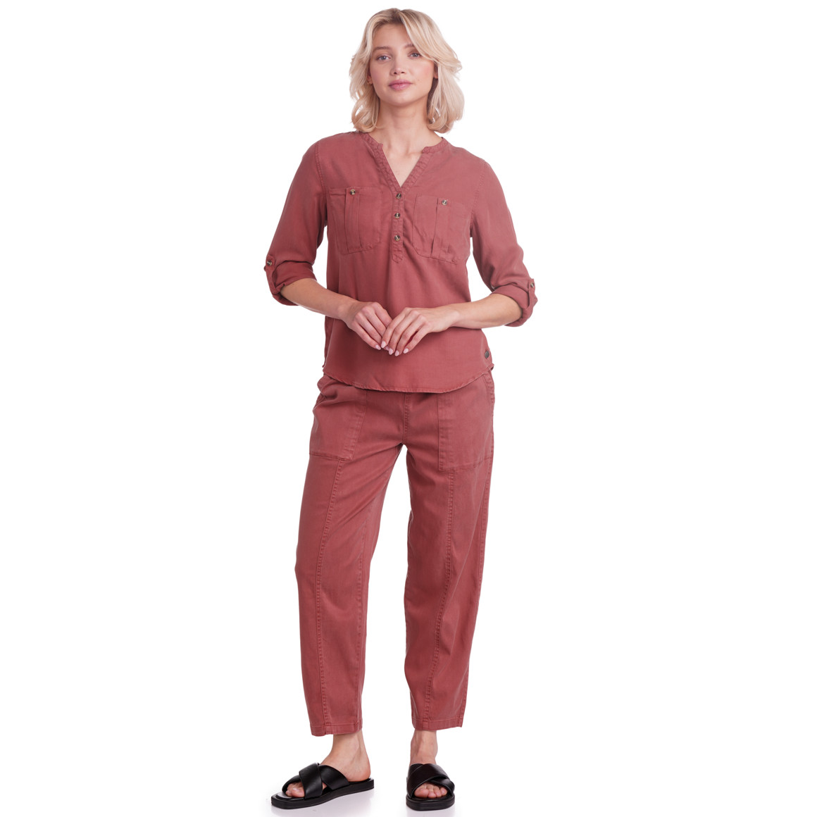 Gina Collection Damen Bluse mit zwei Brusttaschen dunkelrot