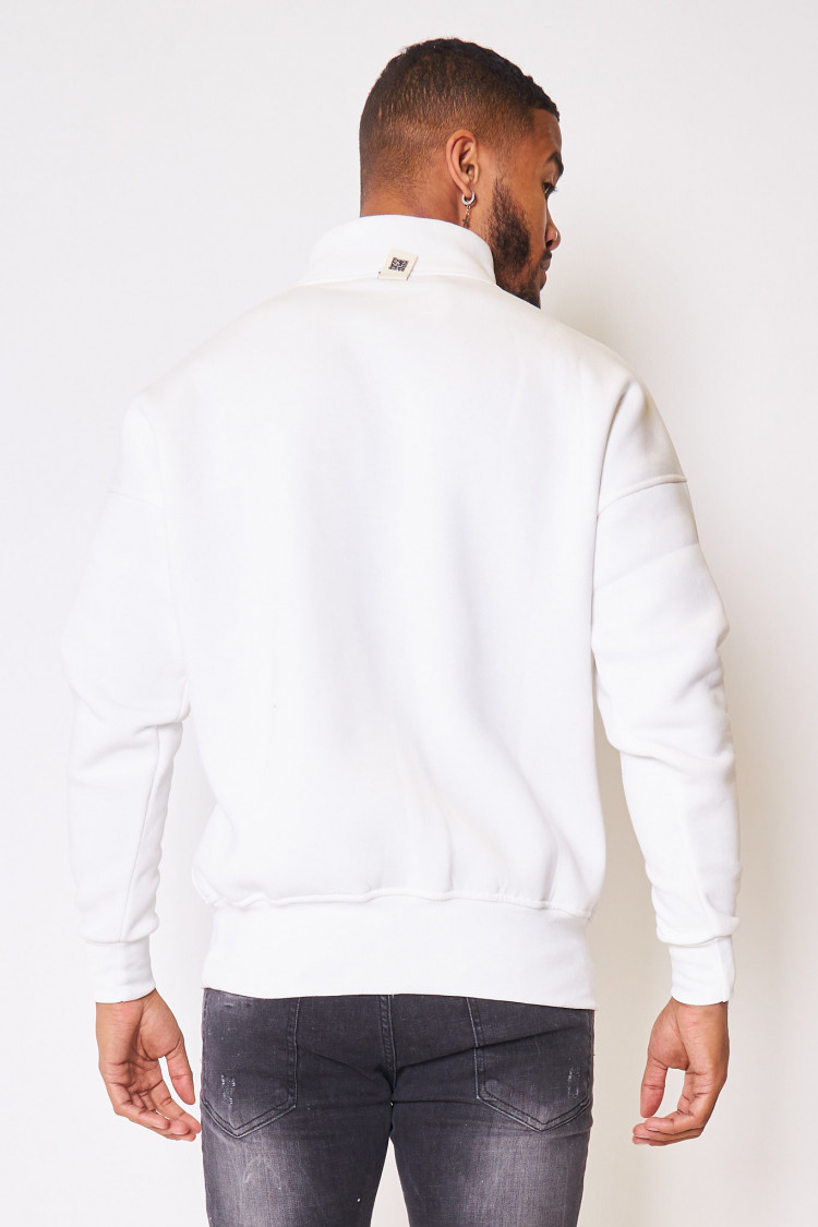 Sweat blanc col montant 