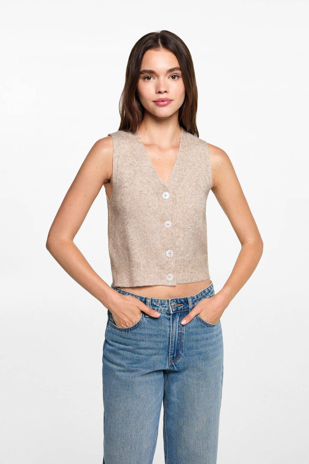 MANGO TEEN fijngebreid gilet pastelbruin