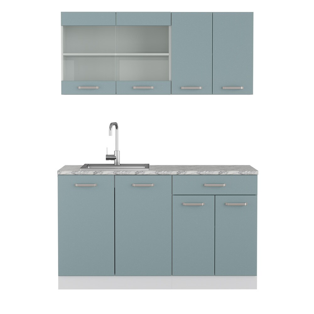 Vicco Küchenzeile R-Line Solid Weiß Blau Grau 140 cm Arbeitsplatte modern Küchenschränke Küchenmöbel