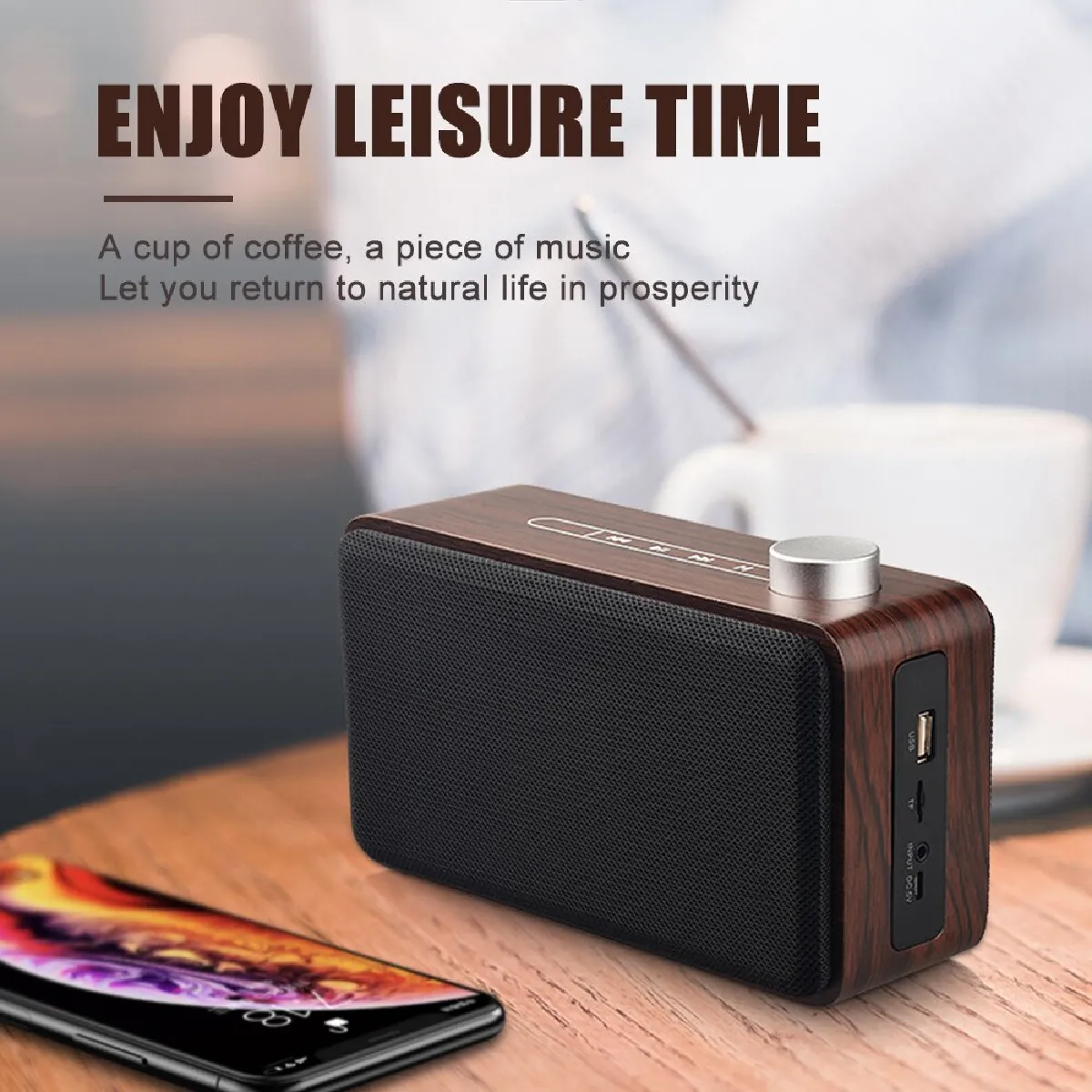Universal Haut-parleur Bluetooth en bois - Grain de noyer