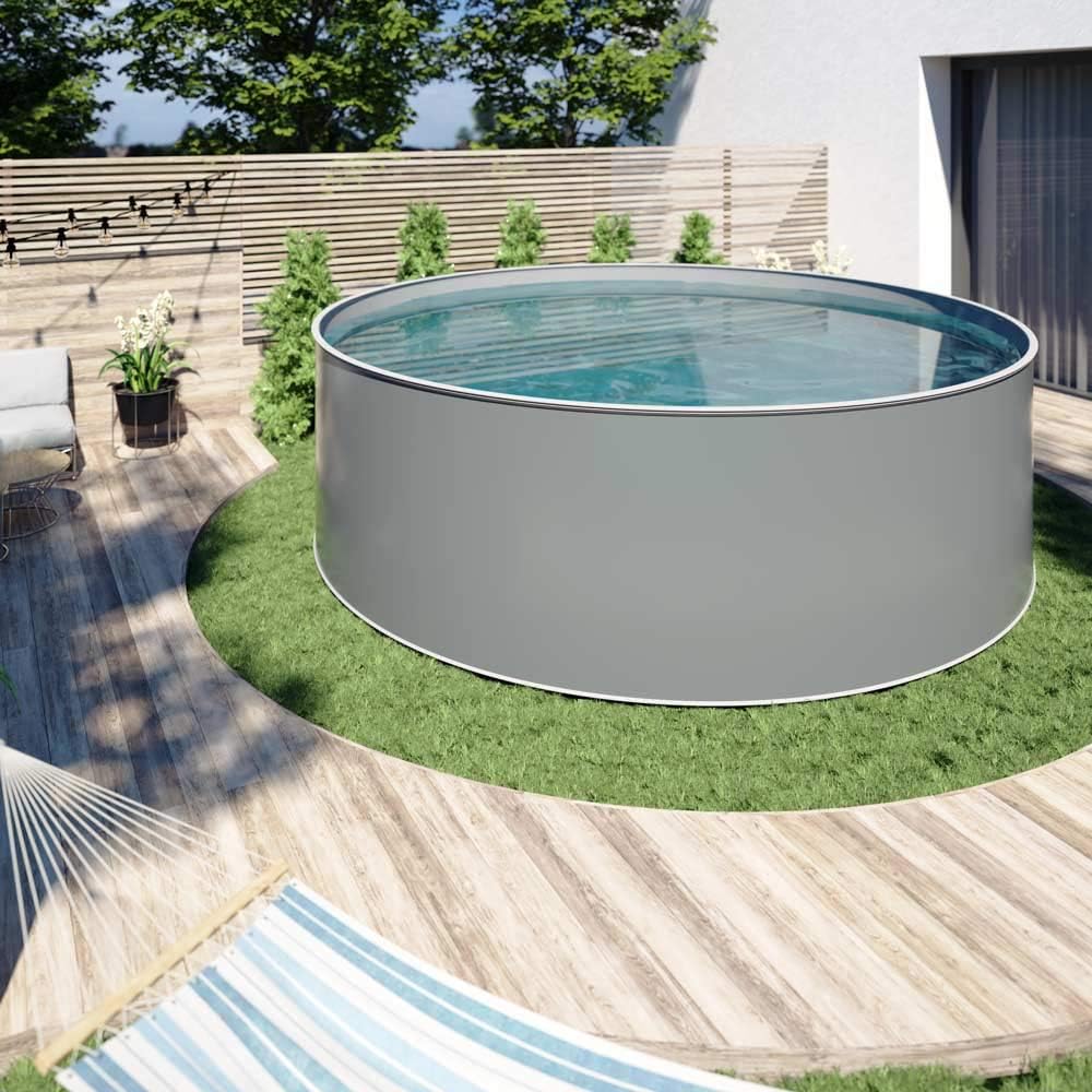 Design-Stahlwandpool Ø 3,00 x 1,20 m - Rundpool anthrazit mit Grauer 0,80 mm Folie - einfacher Aufbau - schraubenfreie Montage - freistehend teileingelassen oder eingelassen