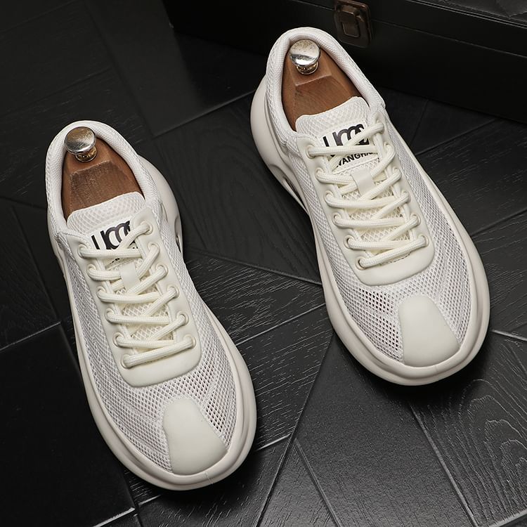 Mr Ozera - Platform Plain Lace-Up Mesh Sneakers