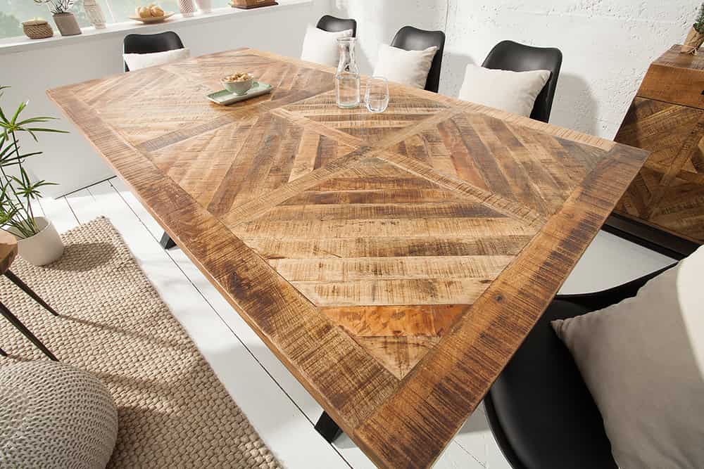 Massiver Esstisch INFINITY HOME 200cm natur schwarz Mangoholz Industrial Design X-Gestell