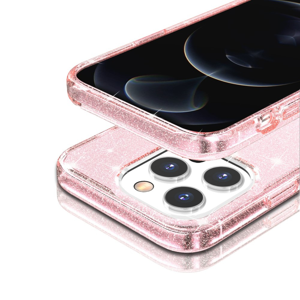 iPhone 13 Pro Hybrid Hardcase Schutzhülle im Glitzer Design - Pink / Transparent
