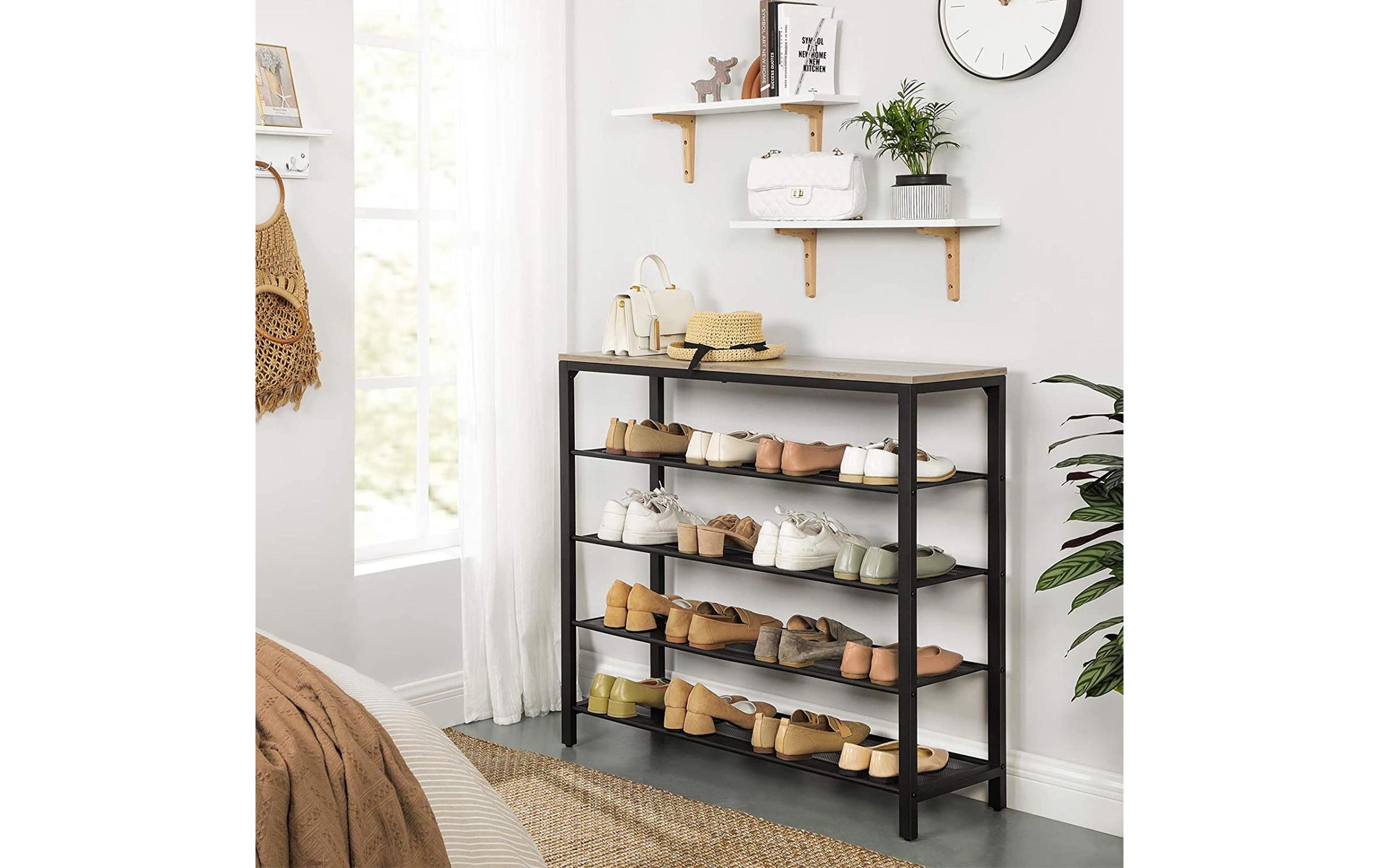 Schuhregal mit 4 Ablagen 100 x 92.5 cm, Grau/SchwarzSchuhgestell