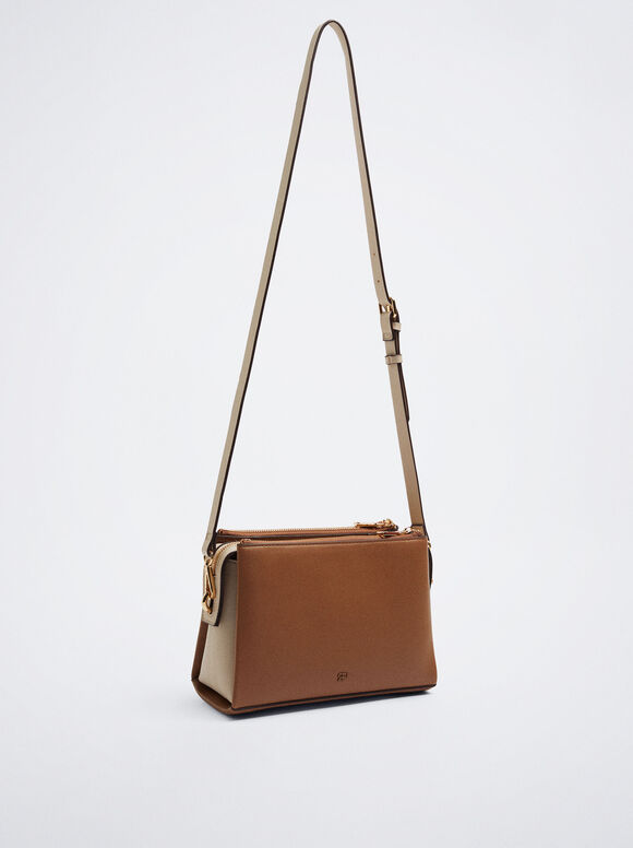 Bolsa de ombro com blocos de cores - Marrom