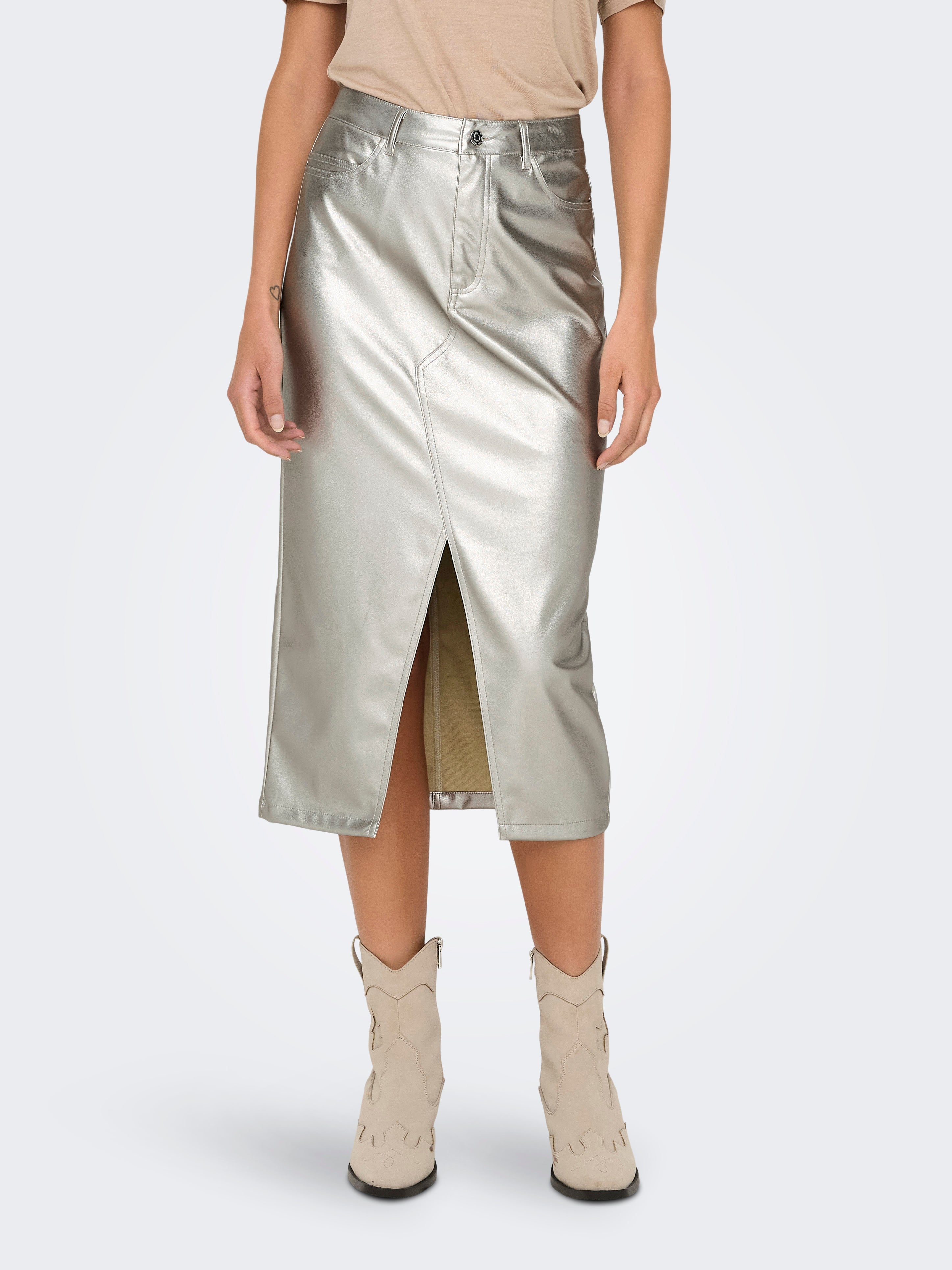 ONLLOLA-ELYNA Kunstlederrock Silver