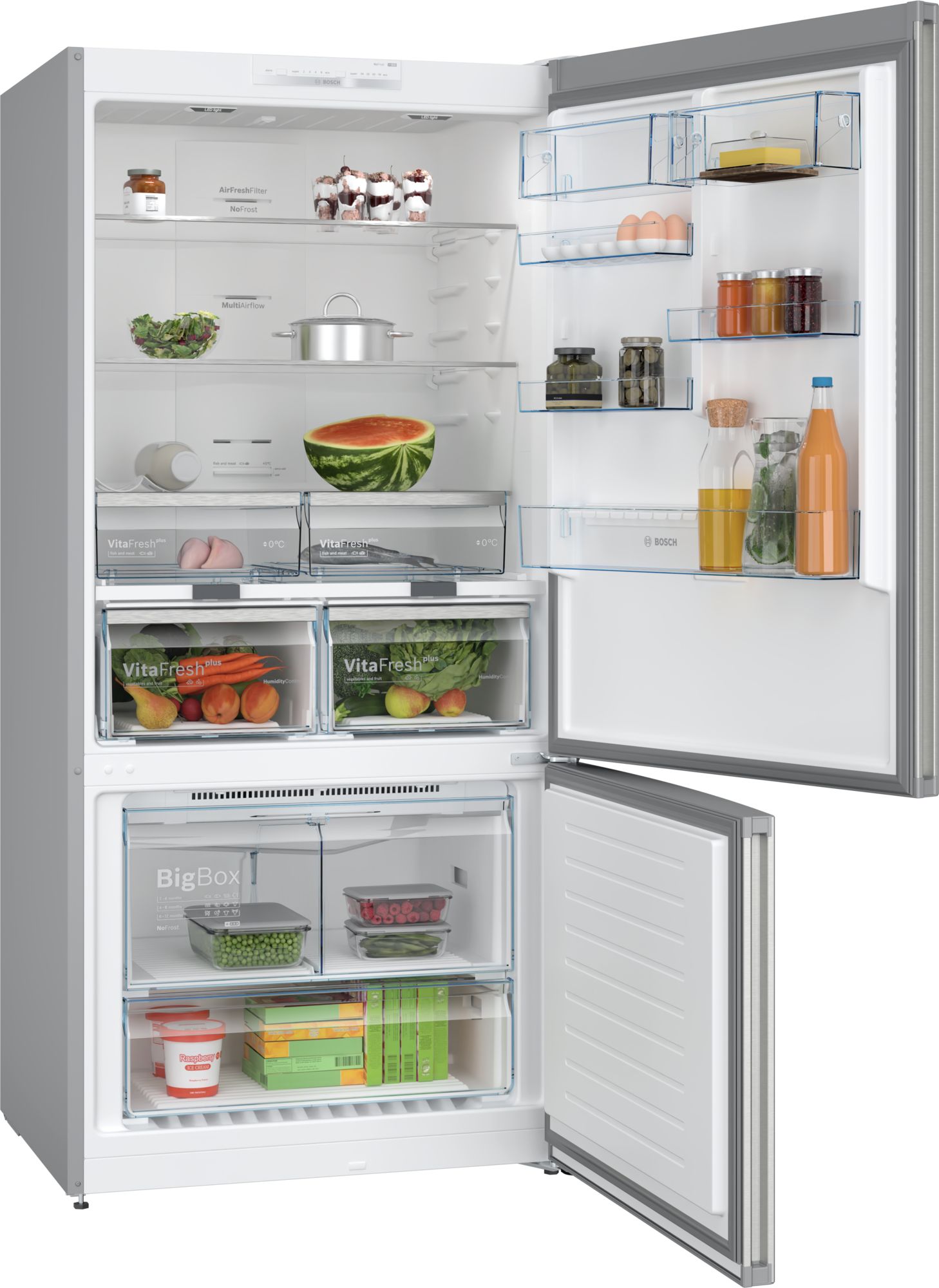 # PRODUTO RECONDICIONADO # Refrigerador Combinado Independente Série 4 186 x 86 cm Aço Inoxidável Resistente a Impressões Digitais KGN86VIEA-B