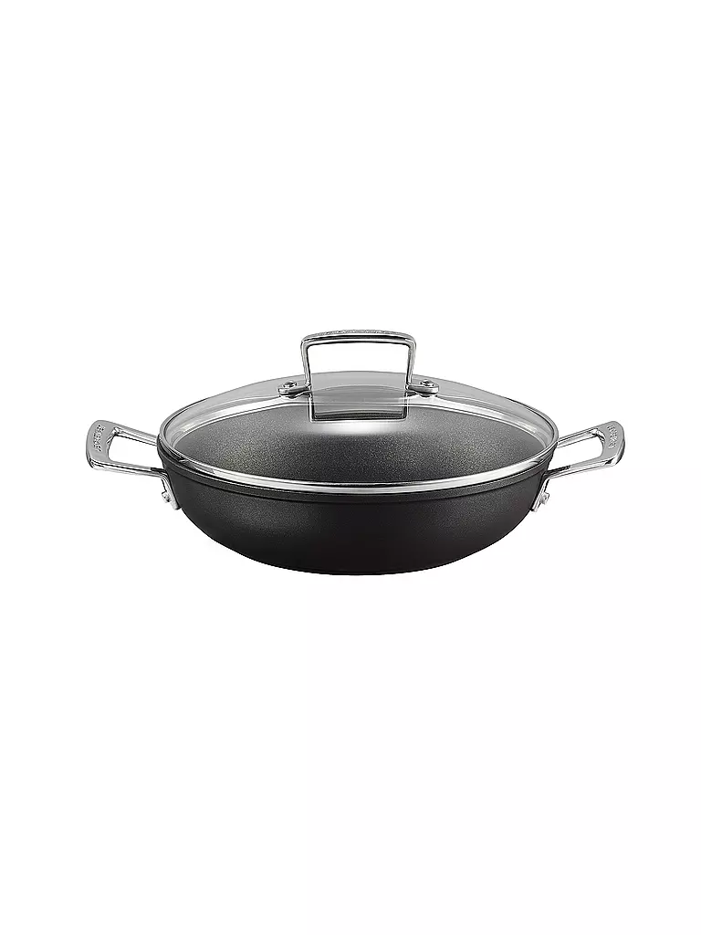 LE CREUSET Aluminium-Antihaft Profipfanne mit Glasdeckel 24cm Schwarz schwarz