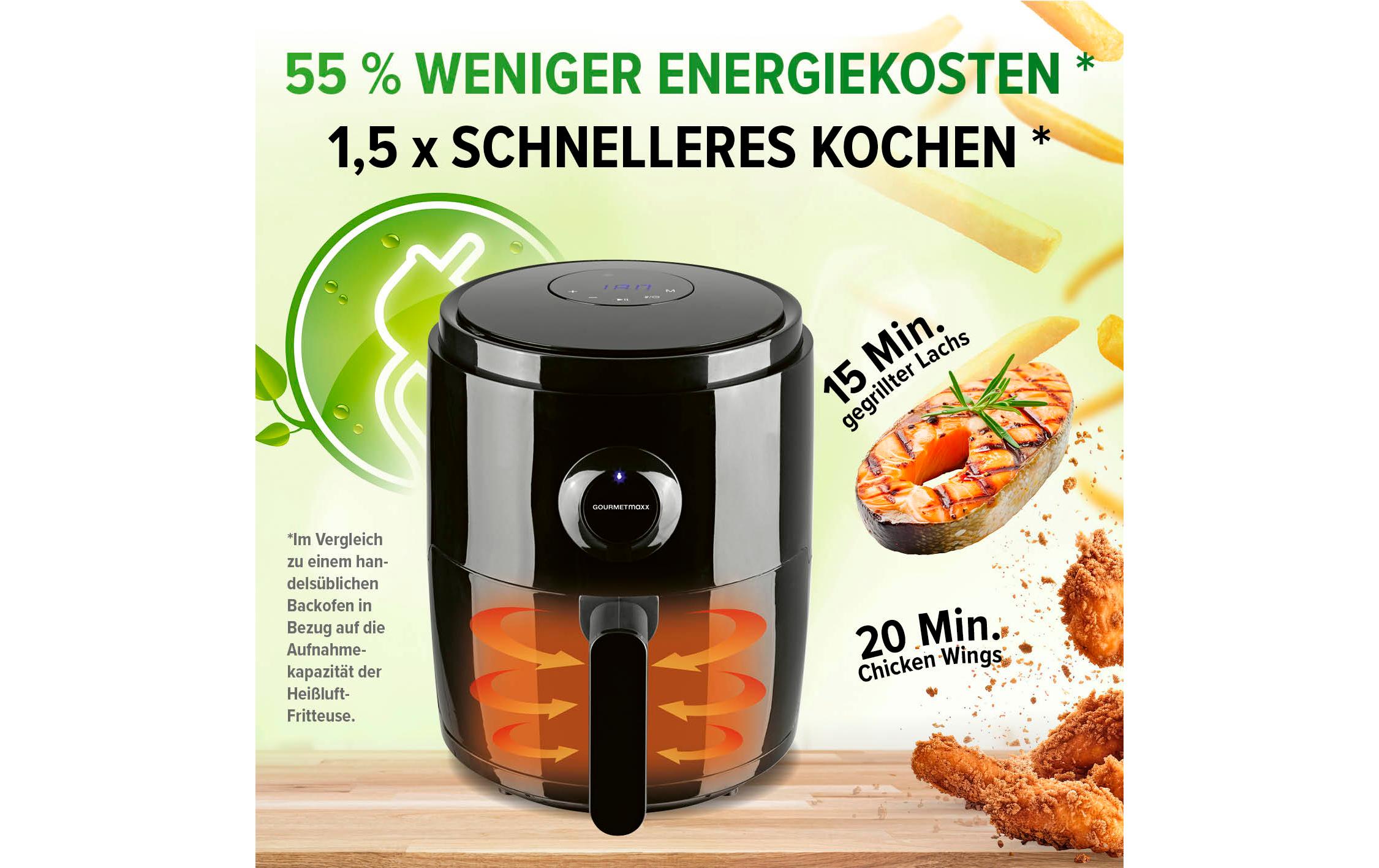 Heissluft-Fritteuse Digital 0.5 kg, SchwarzHeissluftofen, Grill und Fritteuse in einem Gerät