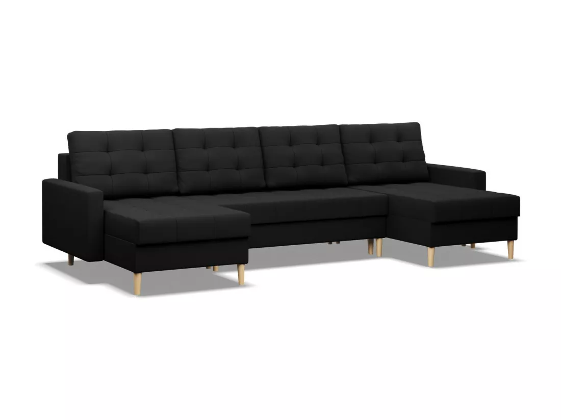 Canapé d'angle en U avec fonction sommeil, 2 méridiennes, Noir