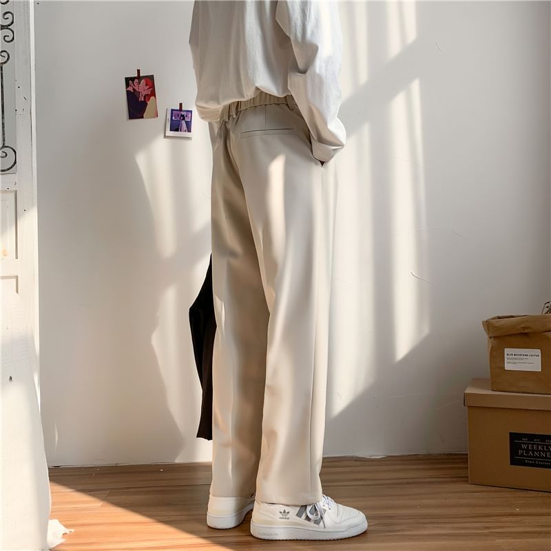 Freehop - Mid Rise Plain Straight Leg Dress Pants