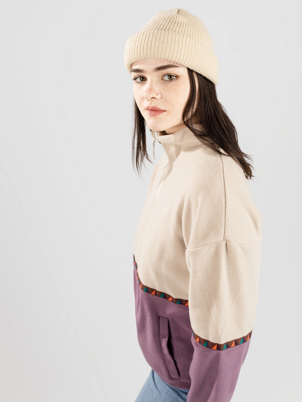 Iriedaily Holina Fleece Troyer Zip Hoodie beige