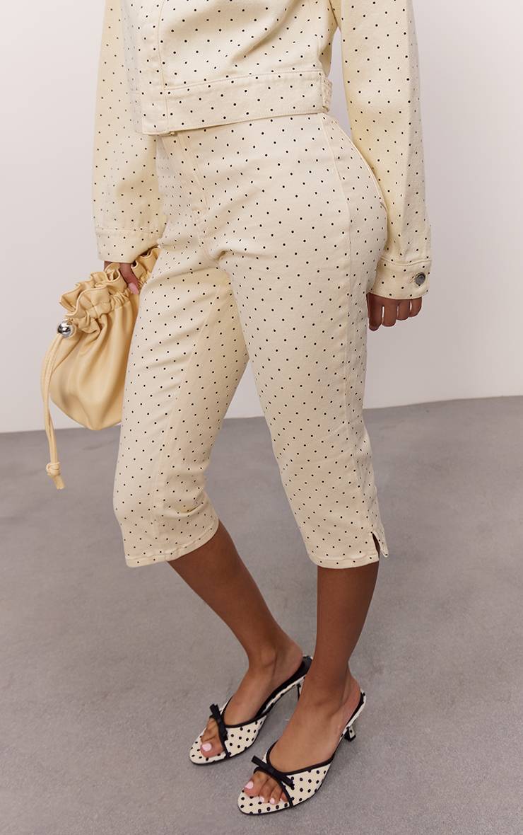 Cream Polka Dot Pantacourt En Denim