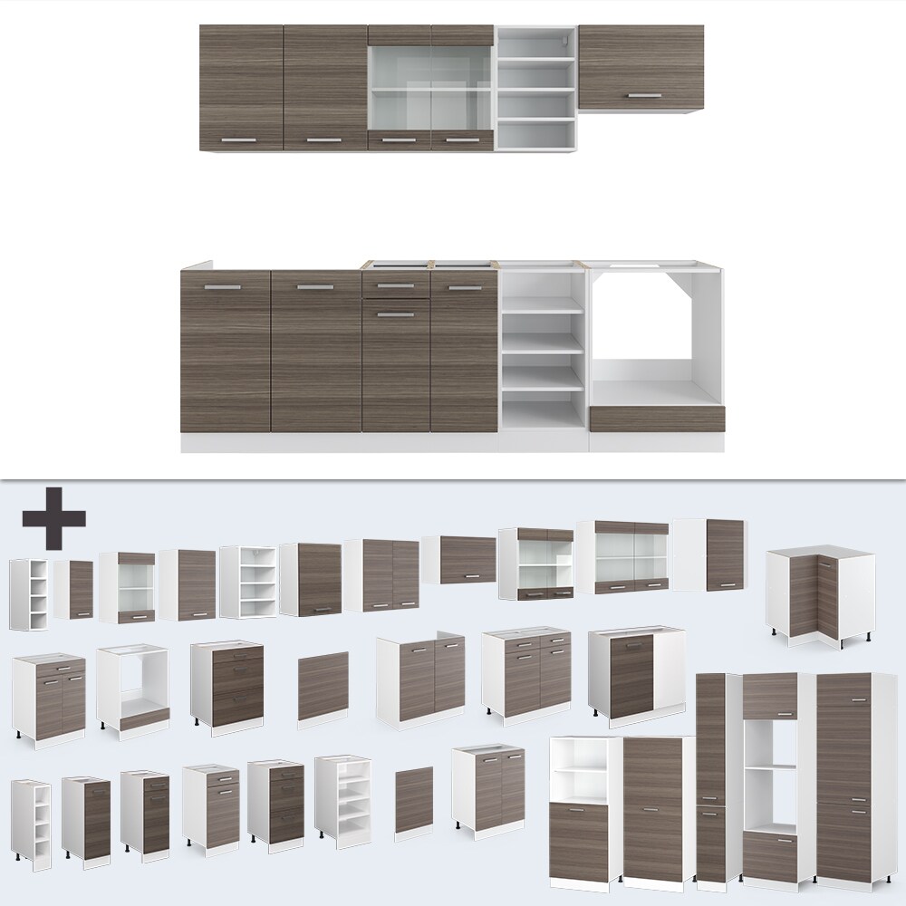 Vicco Küchenzeile Küchenblock Einbauküche R-Line 240 cm Weiß Edelgrau Arbeitsplatte