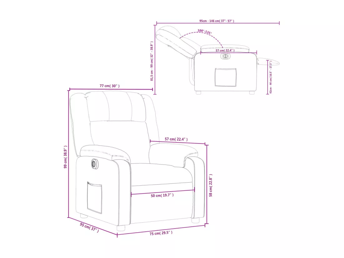 Fauteuil inclinable électrique Gris foncé Tissu