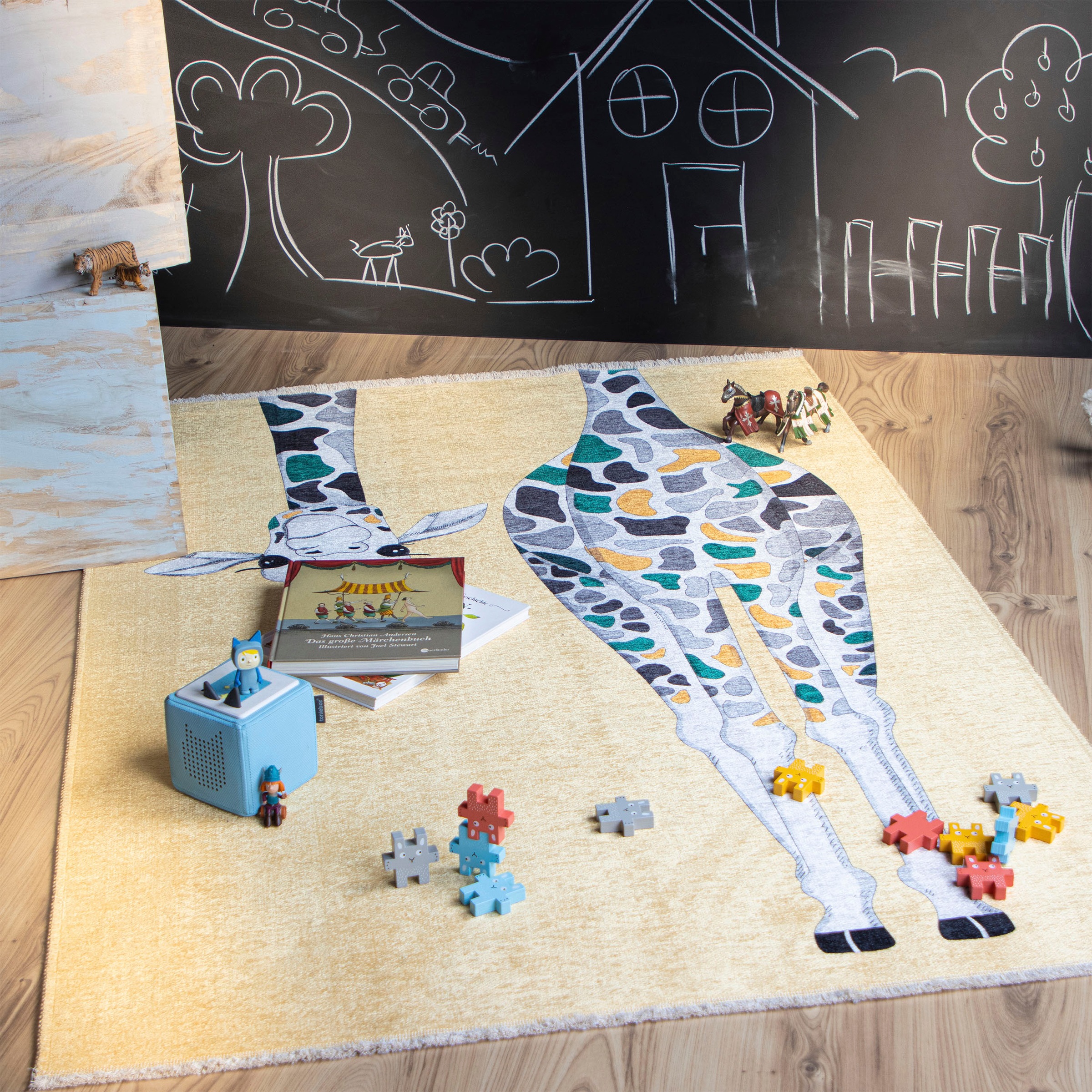 Obsession Kinderteppich »My Greta 602« rechteckig 6 mm Höhe Kurzflor, Motiv Giraffe, mit Fransen, Kinderzimmer