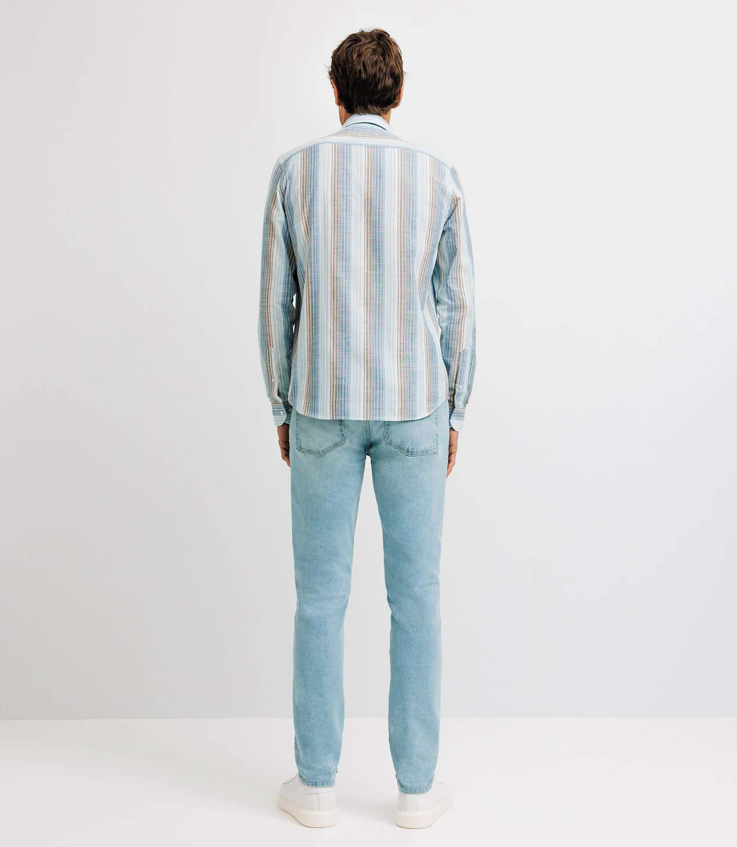 Chemise casual en coton rayée bleue