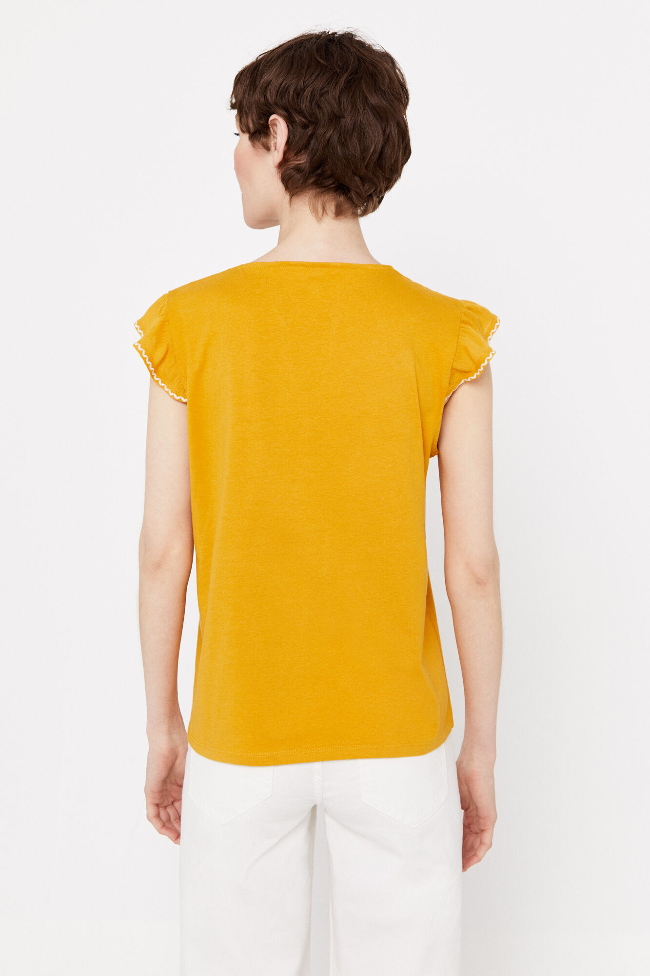 Top combinado com bordado floral - Dourado