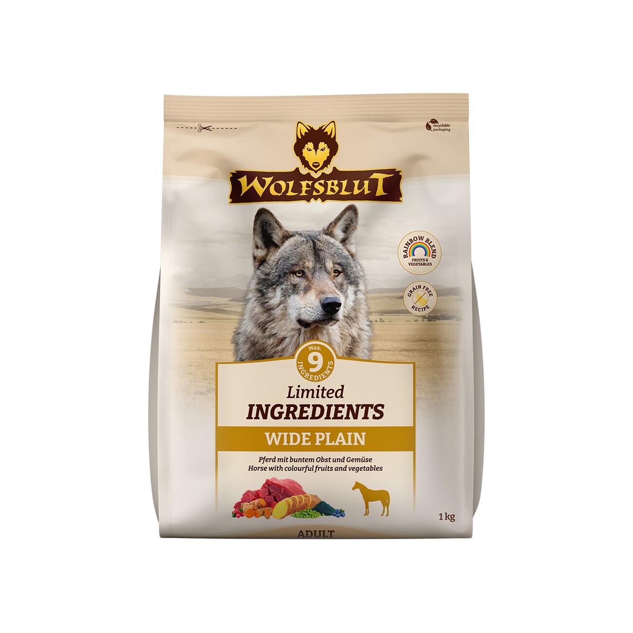 WOLFSBLUT Limited Ingredients Trockenfutter Hund, Adult, Wide Plain 1 kg