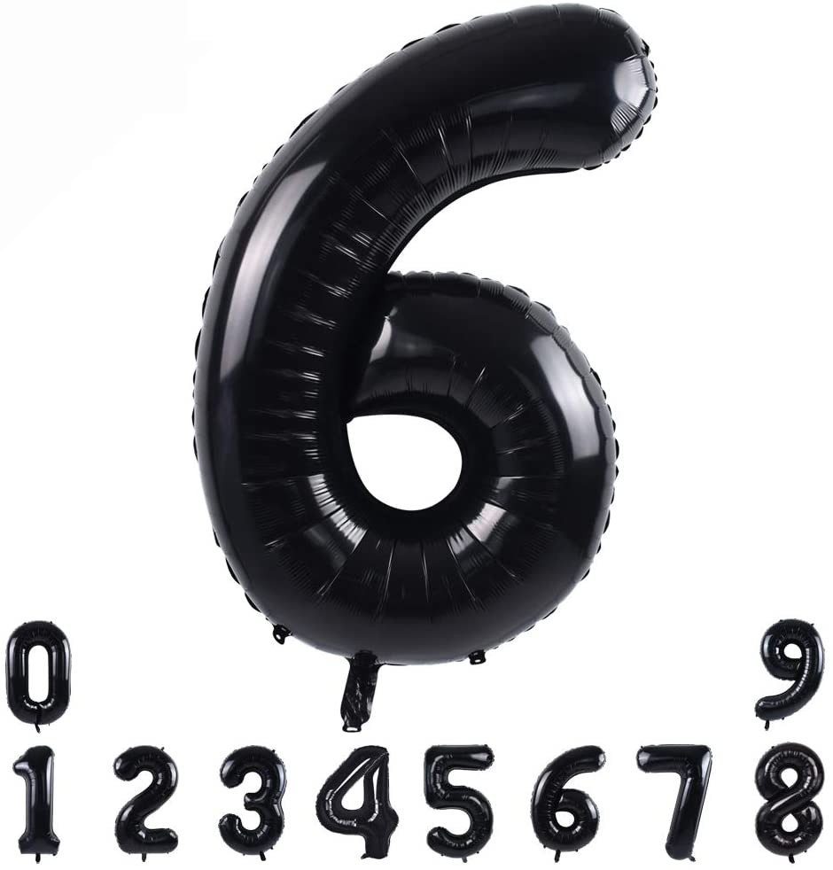 (80cm) Zahlen Ballon Geburtstags Party Luftballon Folienballon - Zahl 6 / Schwarz