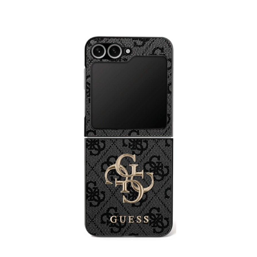 Samsung Galaxy Z Flip7 Leder Hardcase Hülle 4G Big Metal Logo (GUHCZF74GMGGR) - Schwarz / Gold