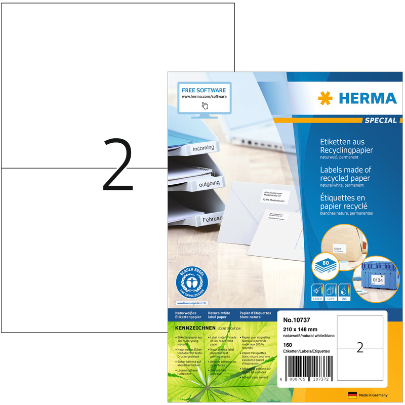 Herma Etiketten Recycling, 10737, 210 x 148 mm, 80 Blatt