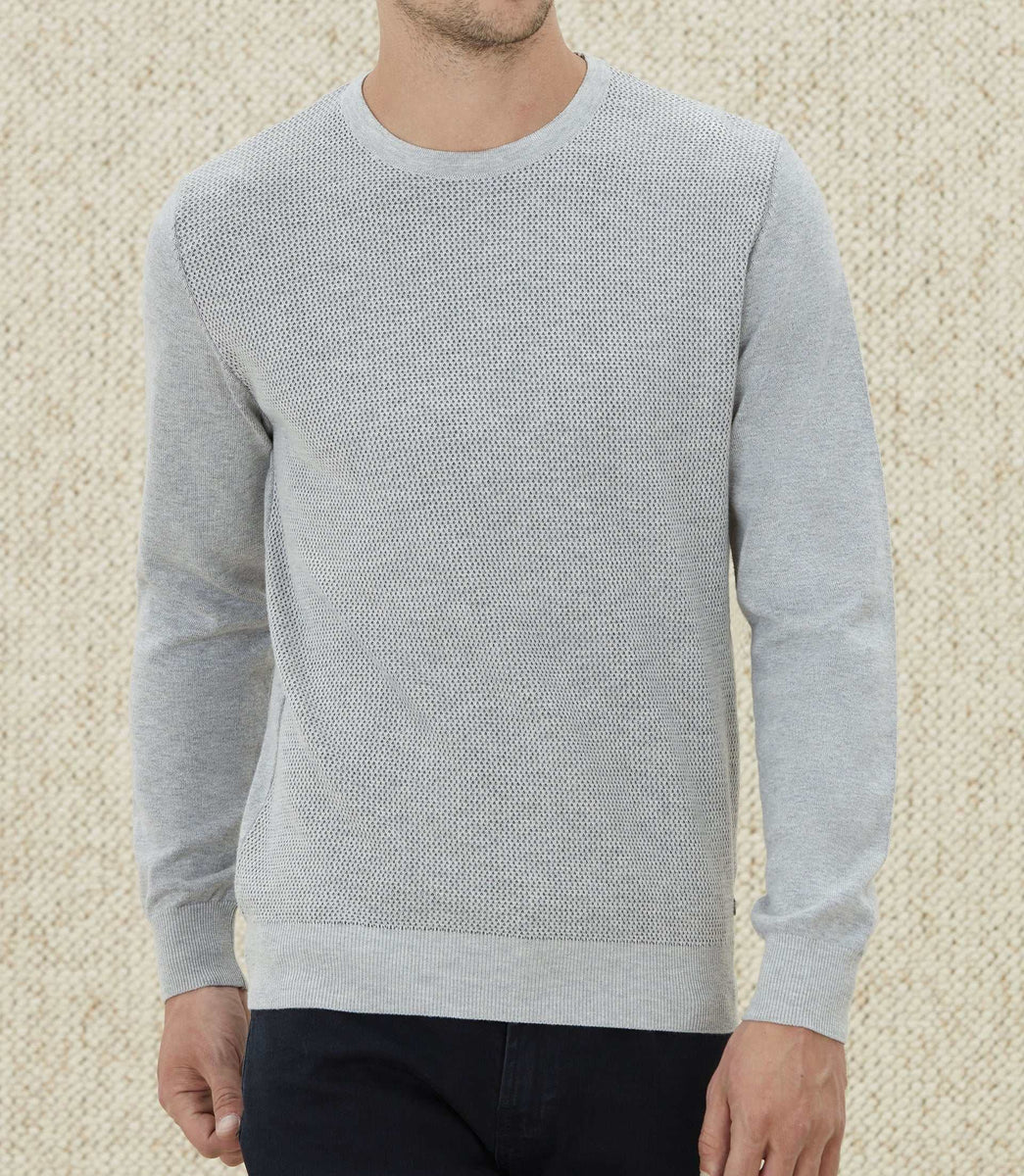 Pull col rond fantaisie gris 