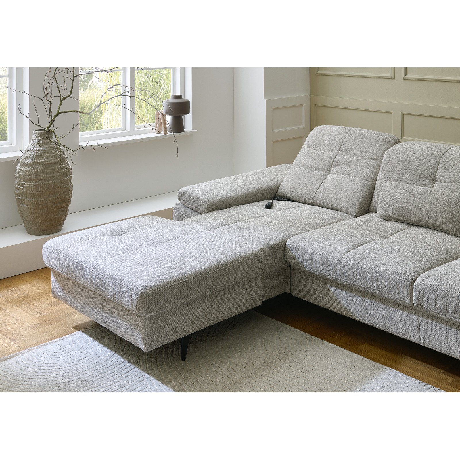 Ecksofa Potsdam Stoff grau Recamière links elektrisch