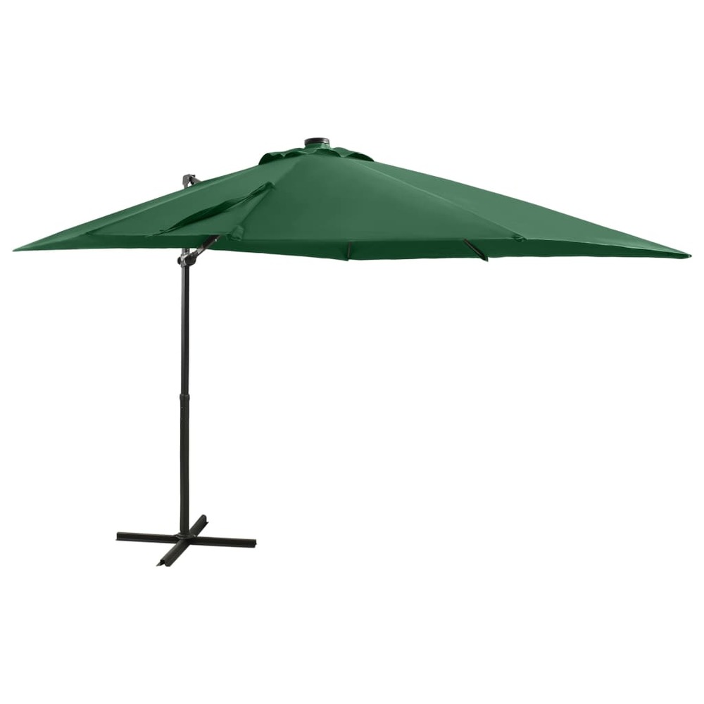 Parasol meuble de jardin déporté avec mât et lumières led 250 cm vert