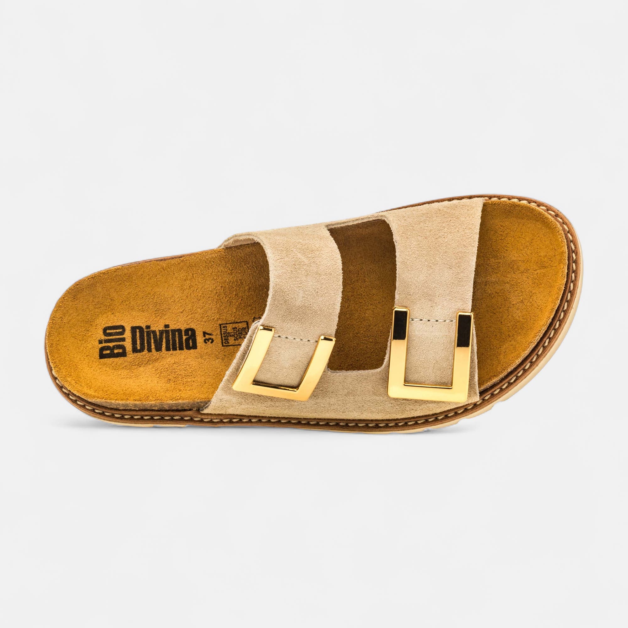 Mules semelle liège Femme en cuir beige