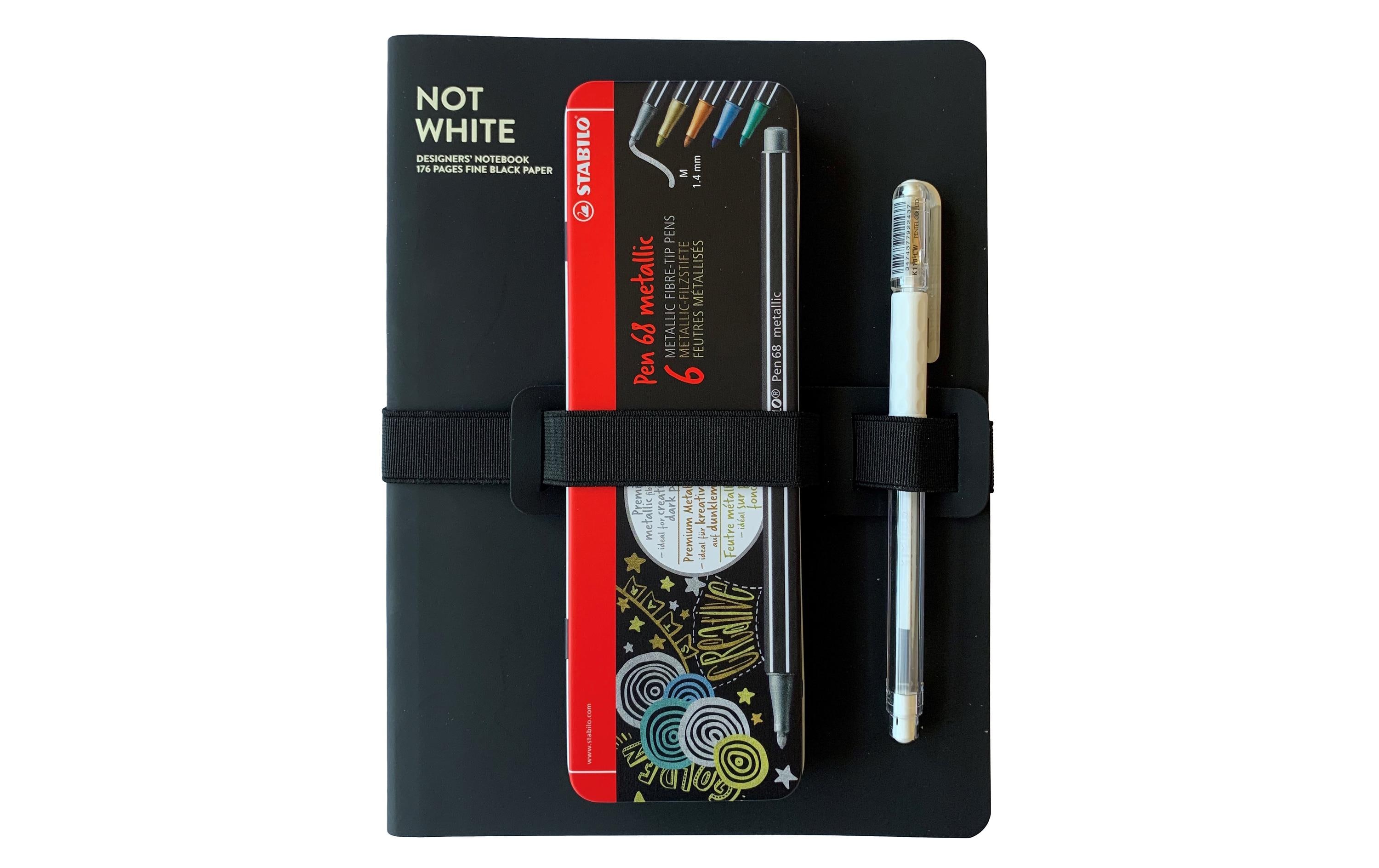 Malbuch Not White & Stabilo Pen 68, 22 x 16.5 cmNotizheft mit 6er metallic Stabilo Pen