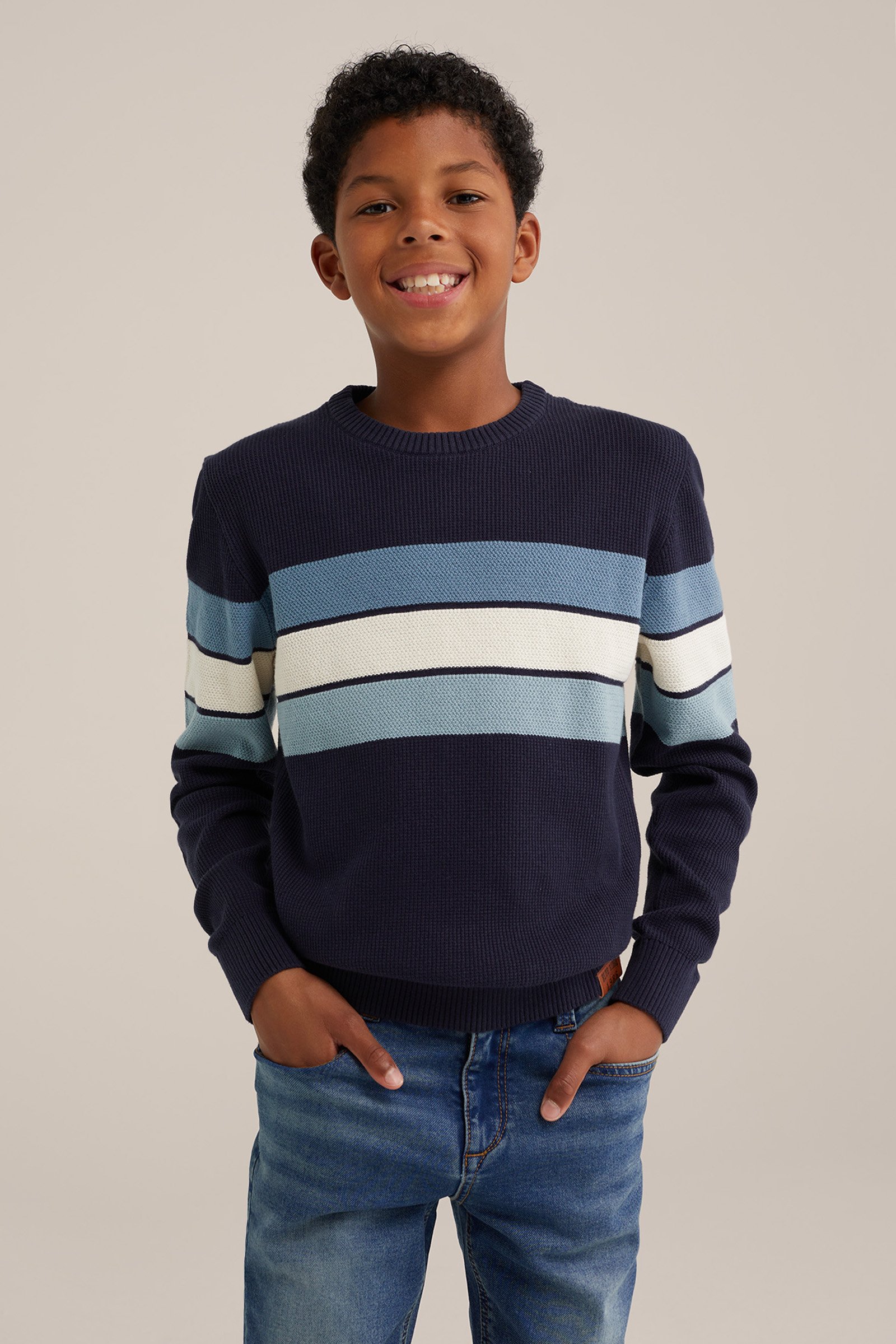 Jongens trui met structuur WE Fashion Donkerblauw