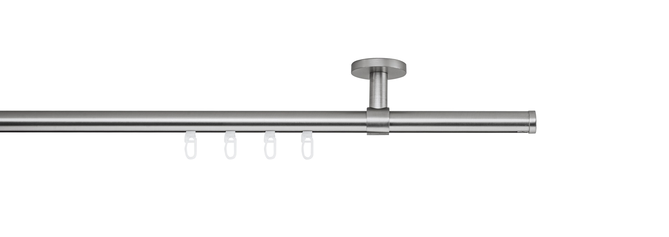 Ondeco Gardinenstange auf Maß Innenlauf 20mm Match 1-lauf Deckenträger 4cm mit Gleiter Farbe: Edelstahl-Optik, Größe: 100cm