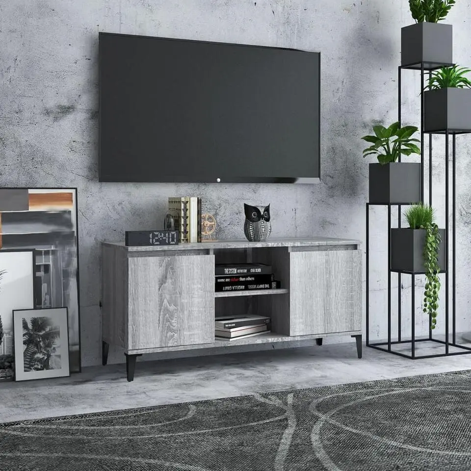 vidaXL - Tv-meubel met metalen poten - Grijs sonoma - Hout - 103.5 x 35 x 50 cm