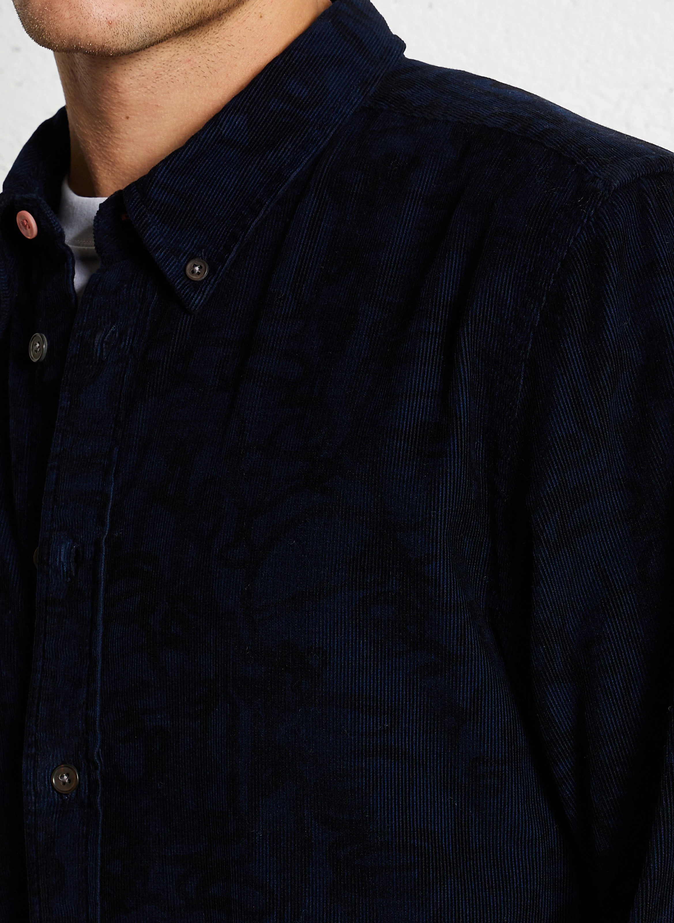 Chemise col classique en velours côtelé | Bleu