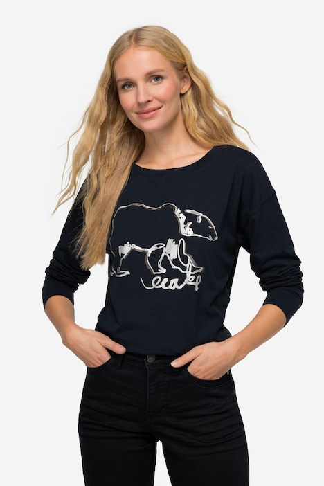 T-Shirt, oversized, Eisbär, Rundhals, Langarm