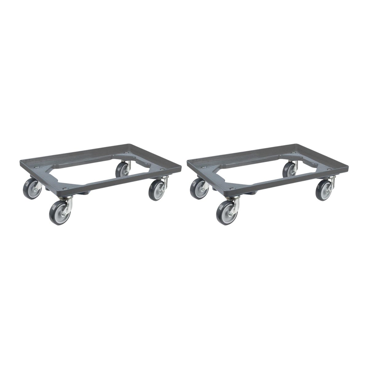 PROREGAL Voordeelset 2x Transportwagens voor Euroboxen 60 x 40 cm met Rubberen Wielen Grijs Open Deck 2 Zwenkwielen en 2 Remwielen Draagvermogen 300 kg
