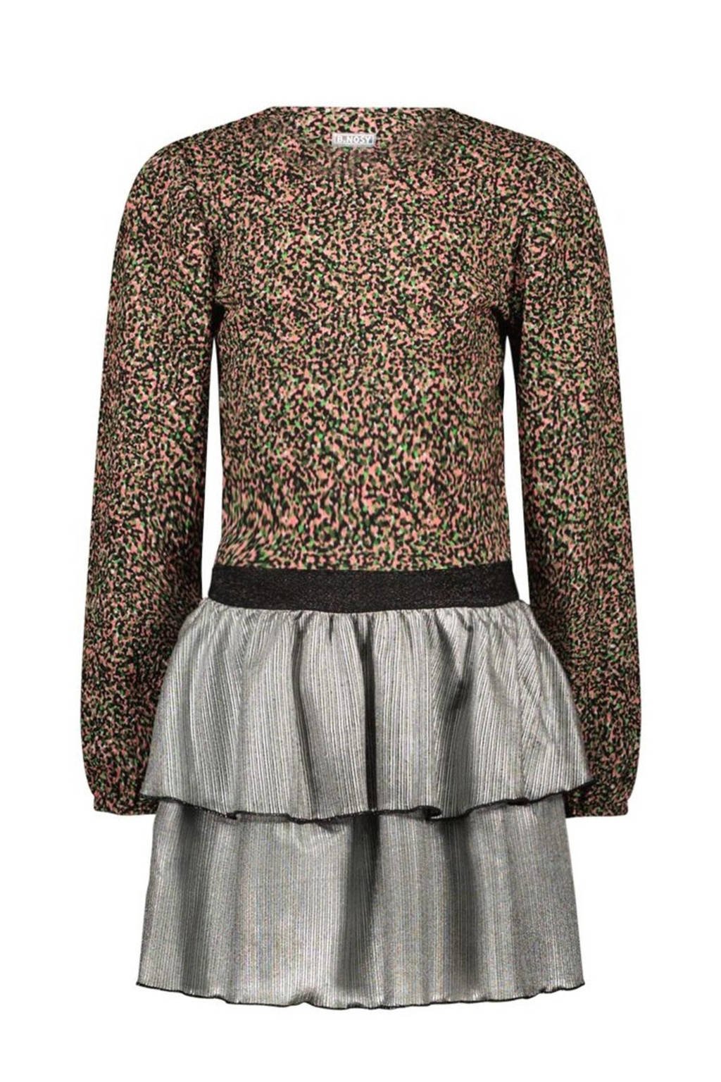 B.Nosy jurk Daisy met all over print zwart/roze/zilver