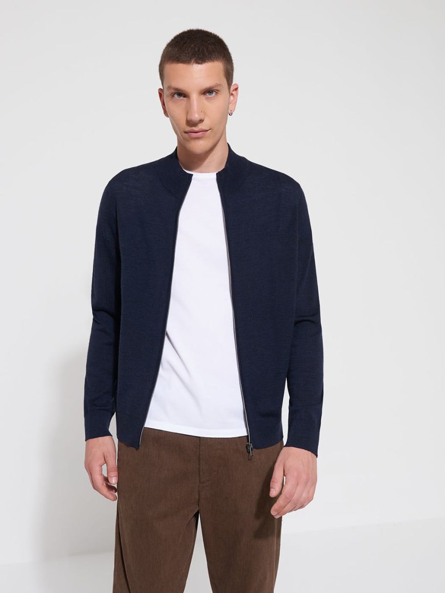 Cardigan zippé en laine mérinos