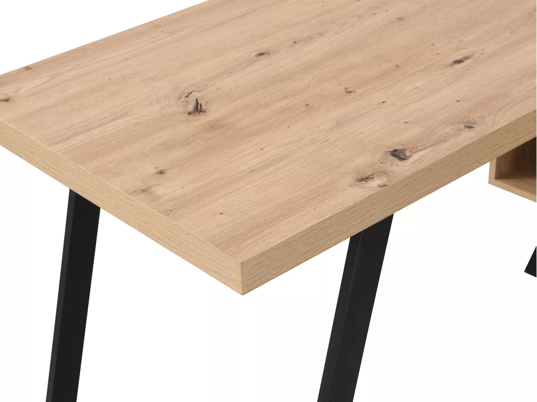 Bureau d'angle avec rangements - MDF - Coloris : Naturel et noir - NAYARO