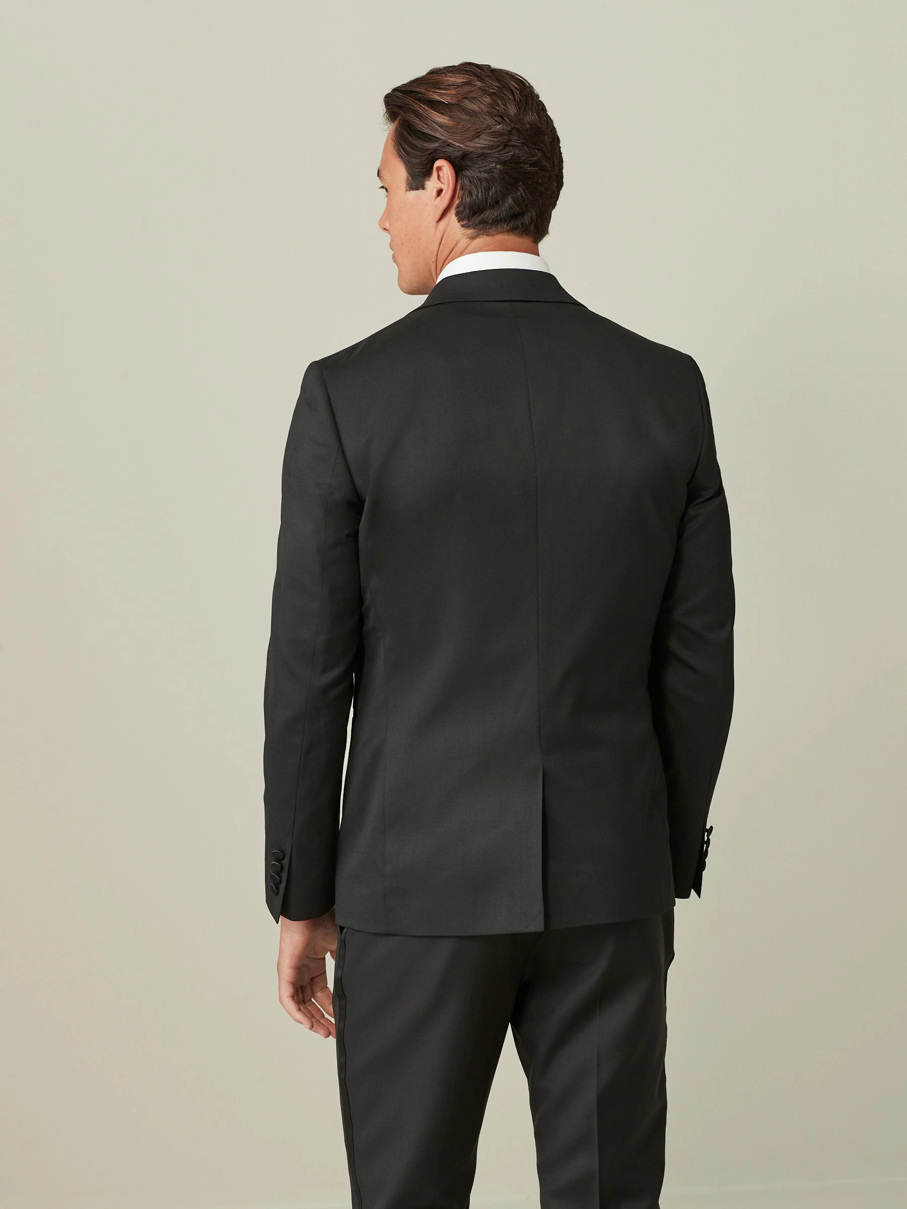 Zwart - Glanzend tailored fit smokingcolbert van wolmix