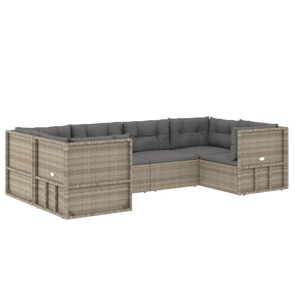 Salon de jardin meuble d'extérieur ensemble de mobilier 6 pièces avec coussins gris résine tressée