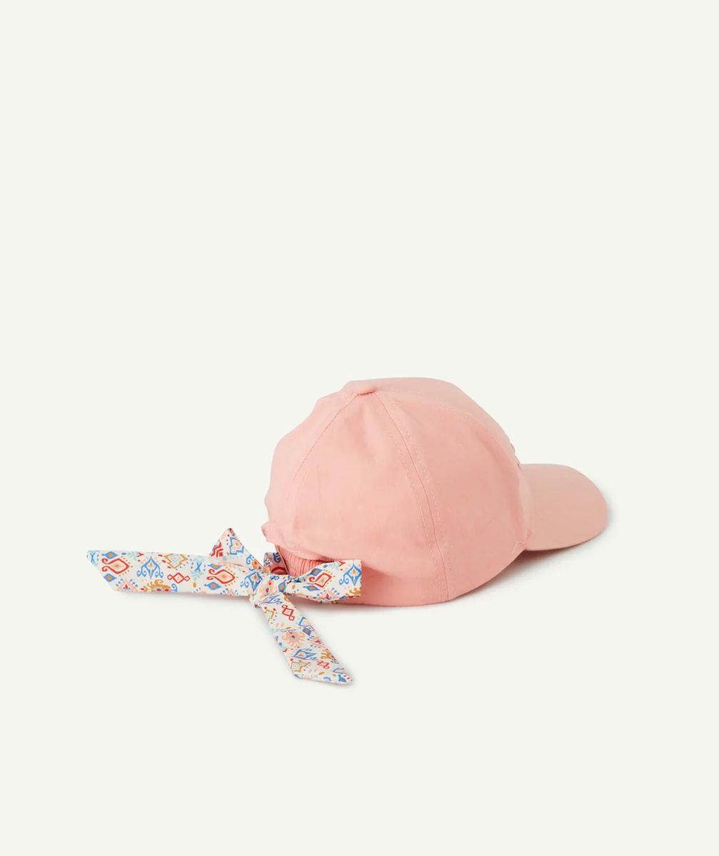 CASQUETTE FILLE EN COTON ROSE AVEC MESSAGE BRODÉ ET NOEUD IMPRIMÉ