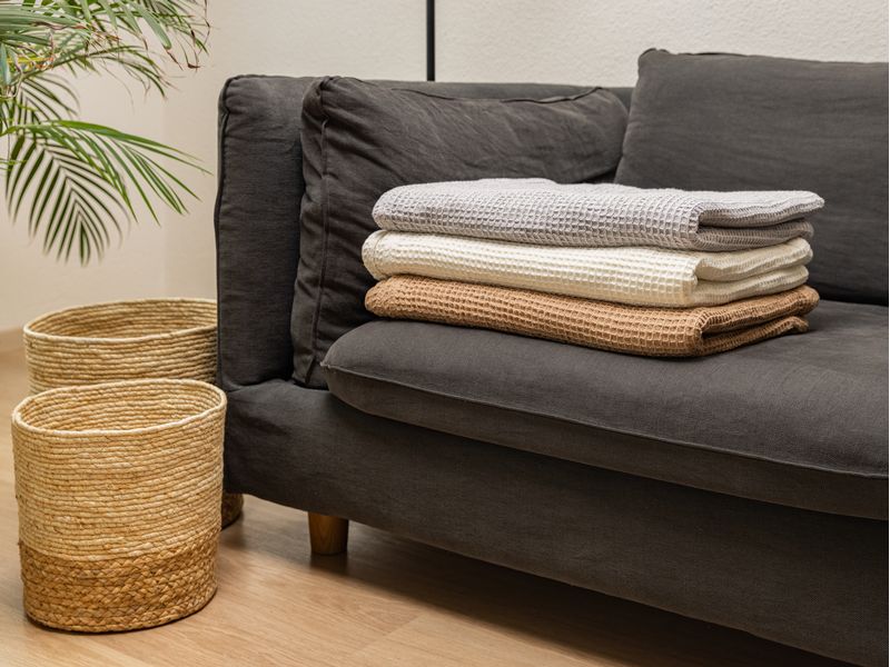 COCON Decke Waffeltuch 150 x 200 cm, Taupe Komfortable und luftdurchlässige Decke aus Baumwolle