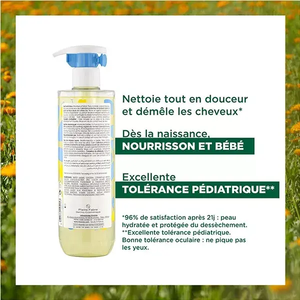 Gel de limpeza e creme nutritivo para rotina de bebês Klorane com calêndula