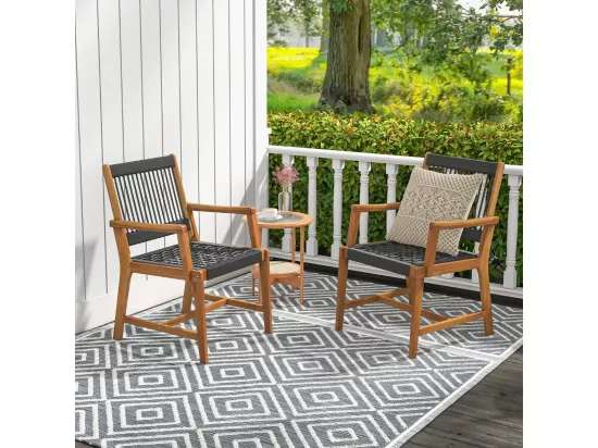 Chaises de Jardin Extérieur Lot de 2 en Bois d’Acacia, Chaise de Salle à Manger en Corde avec Accoudoirs, Fauteuil Jardin Extérieur Intérieur pour Terrasse Patio Cour Cuisine, Charge 160 KG