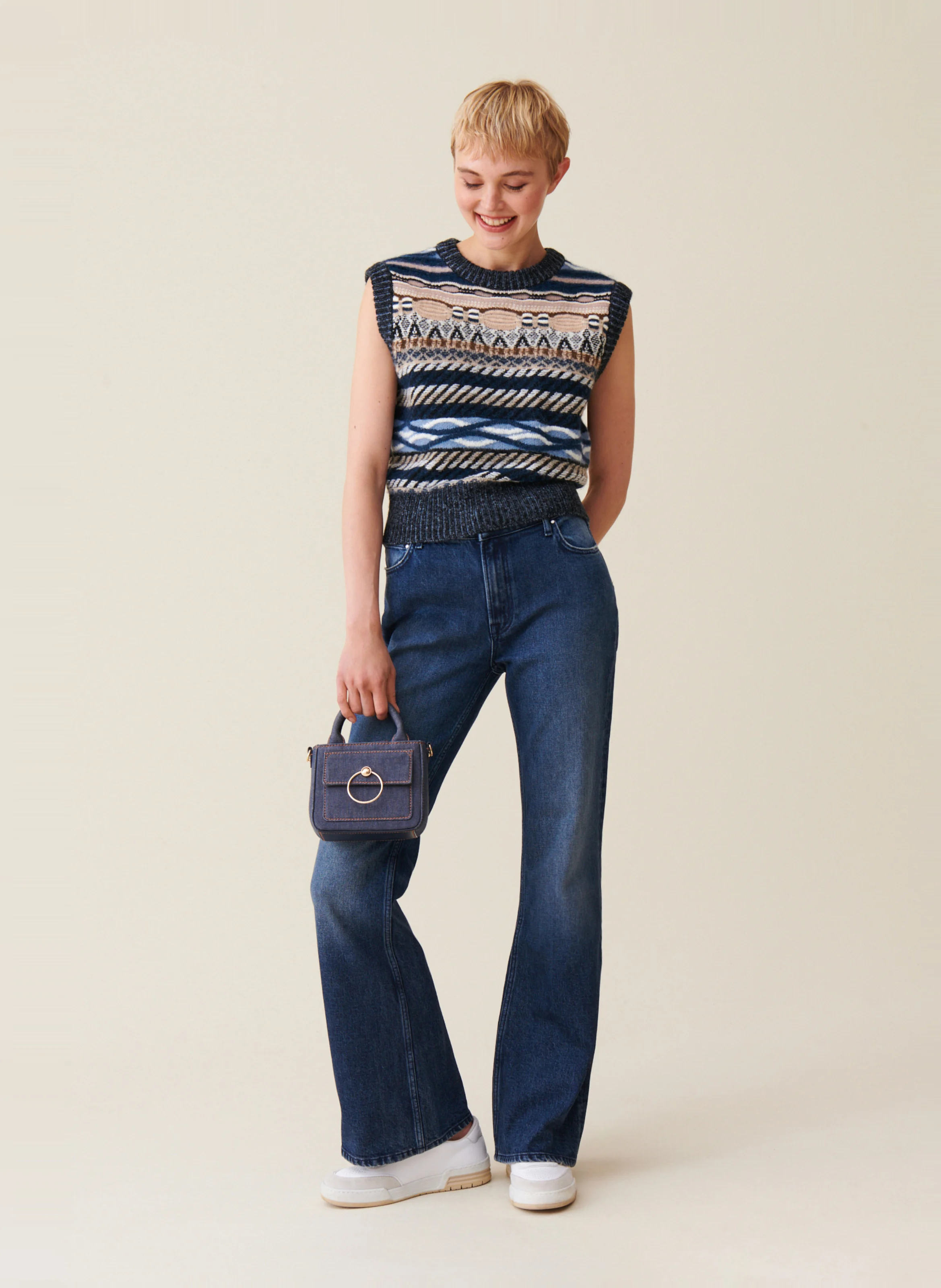 Jean flare en coton mélangé | Bleu